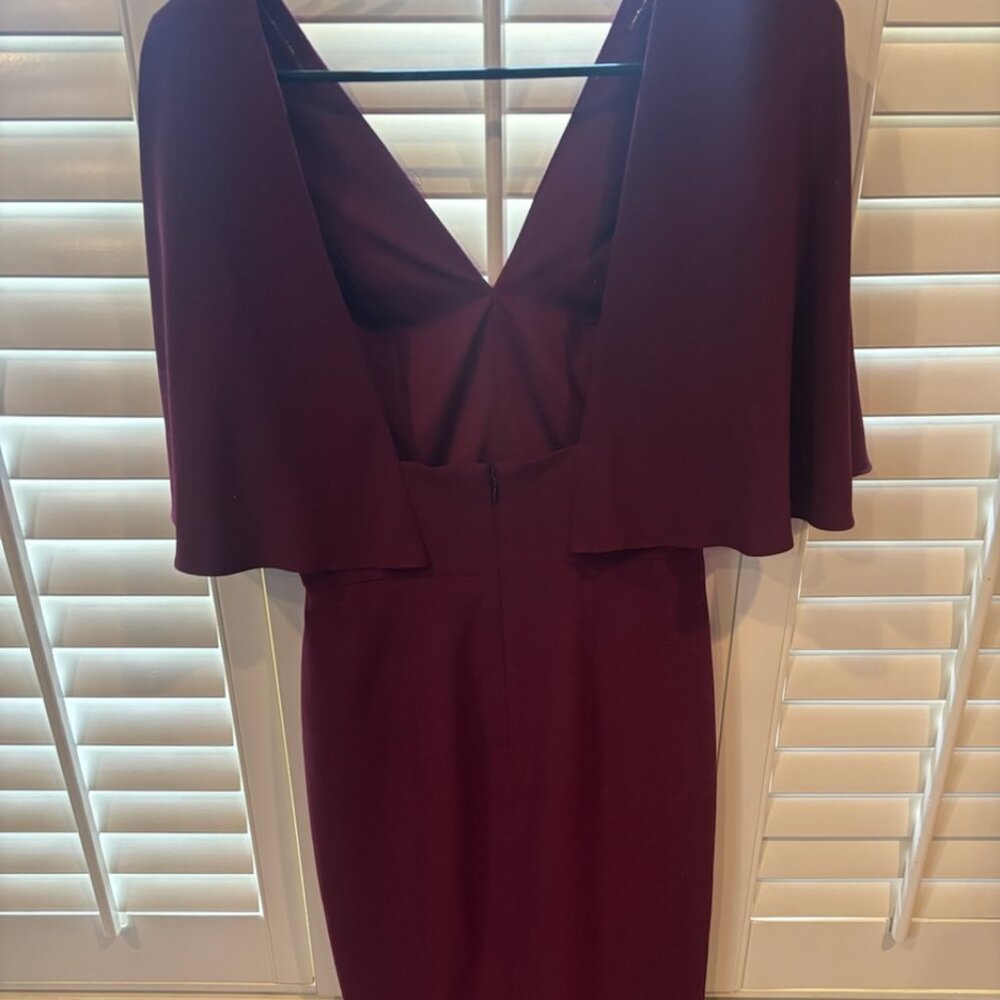 Sz SM Dress the Population Burgundy fitted wool dress with cape-style top